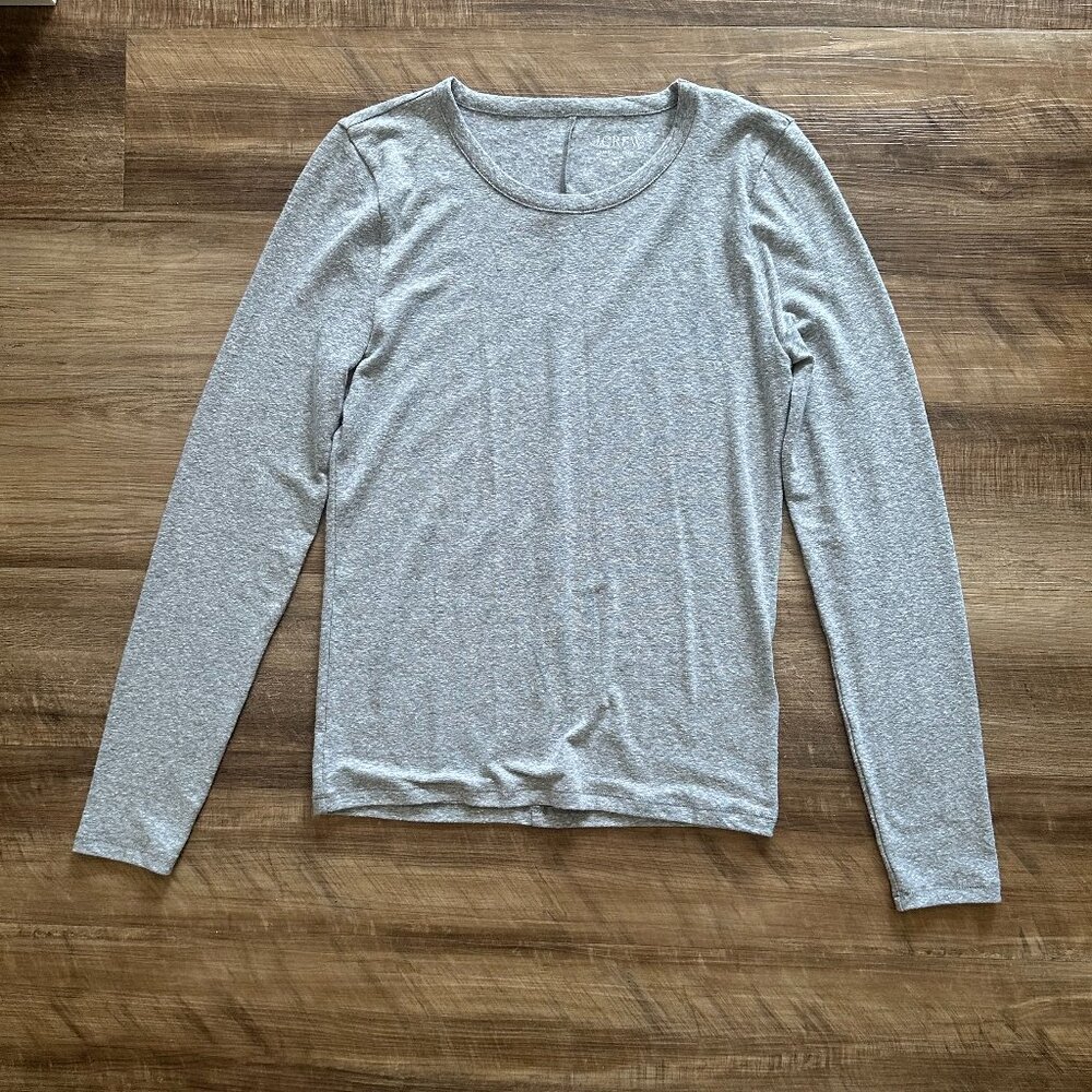 J. Crew Grey Stretch Linen-blend Crewneck Long-sleeve Shirt (M) Never Worn